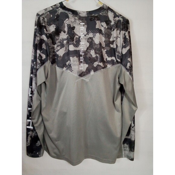 Men's Huk Performance Fabric Fishing Long Sleeve Gray Camo Shirt Size Medium - Picture 2 of 16